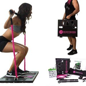 Pink BodyBoss Portable Gym 4 Resistance Bands Gift